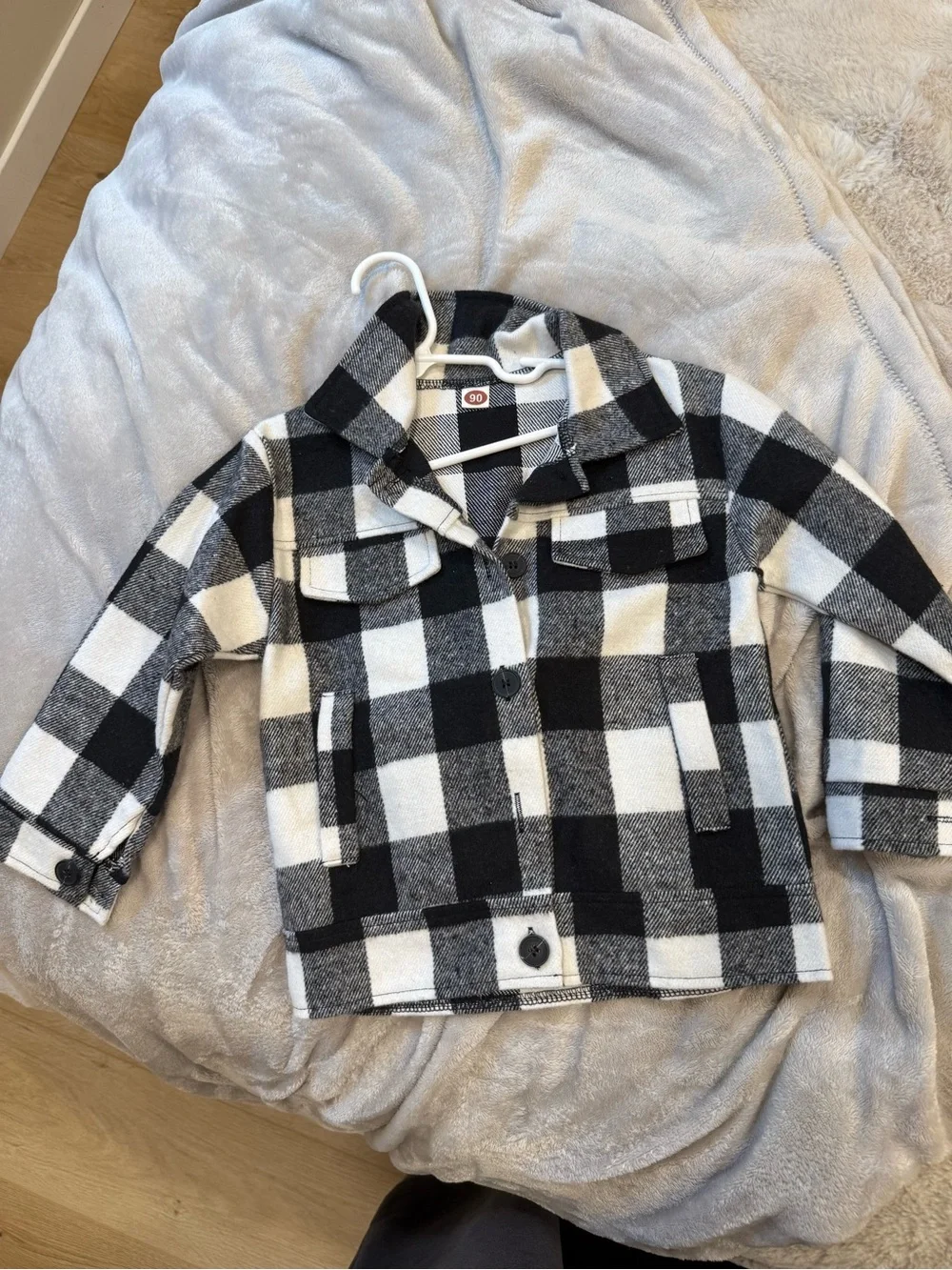 Kids Black & White Buffalo Plaid Jean Jacket with Button Front
